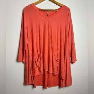 COMFY USA Modal Cotton Coral Long Sleeve Soft stretchy Hi-Low Blouse top Size S